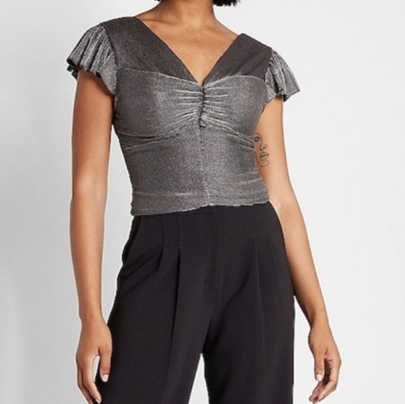 Express Metallic Pleated Rusched  Whimsigoth Elegant Statement Blouse - Picture 12 of 12